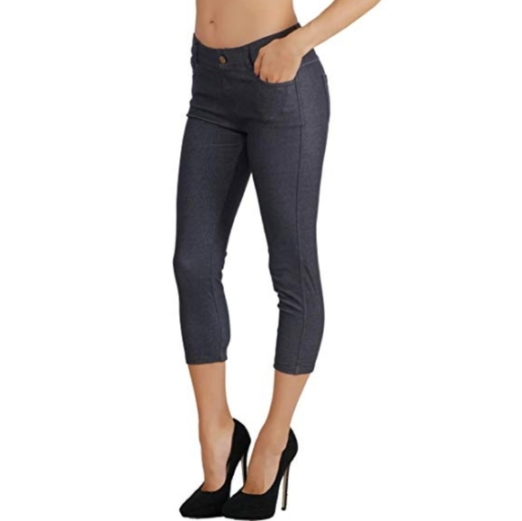 Jean Look Cotton Blend Jeggings Tights Slimming - Picture 1 of 4